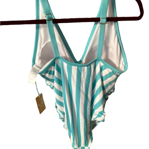 NWT Kona sol turquoise and white striped one piece with adjustable straps 18W - Picture 2 of 7